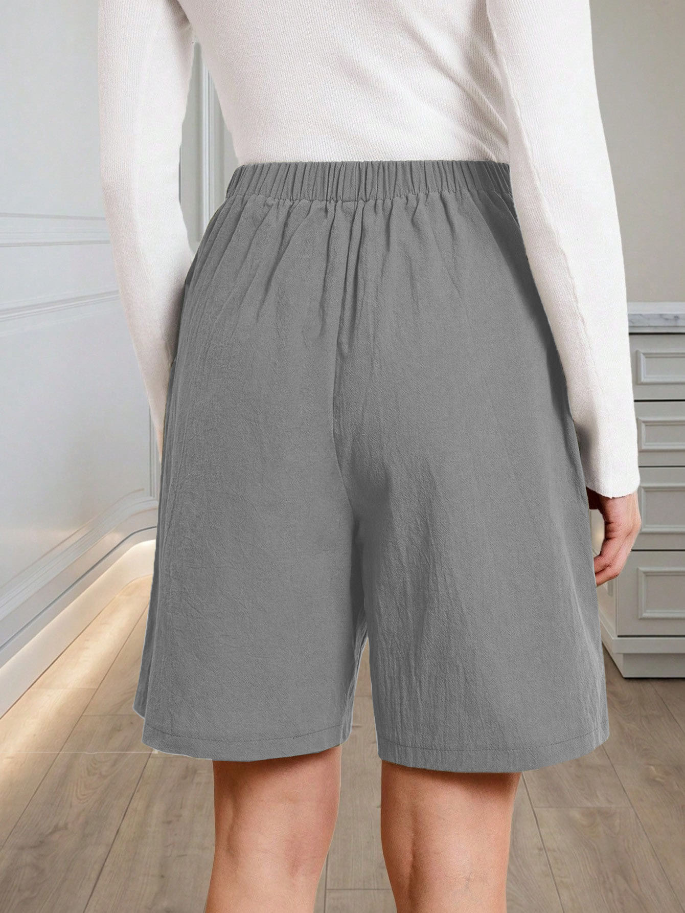 Breathable Linen Blend Mid-Waist Button Shorts for Women
