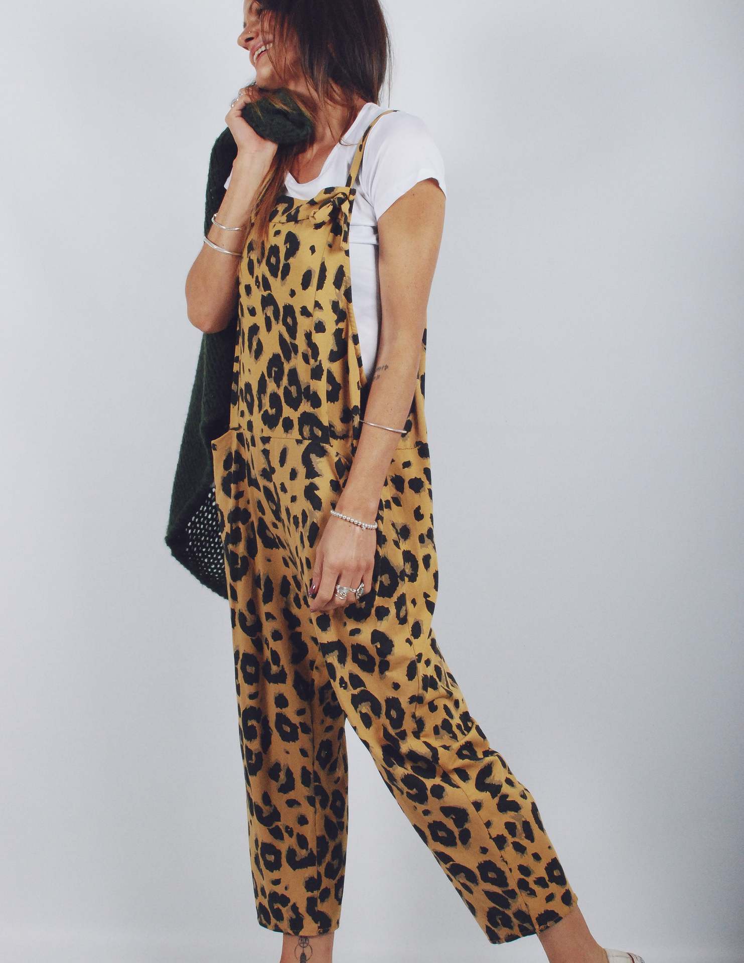 Title 11, Leopard Print Loose Plus Size All-match Jumpsuit