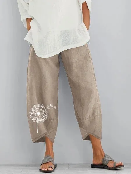 Slub Linen Loose Fashion Digital Printing Casual Pants Tz01G23971546 - Shop at LoveMi