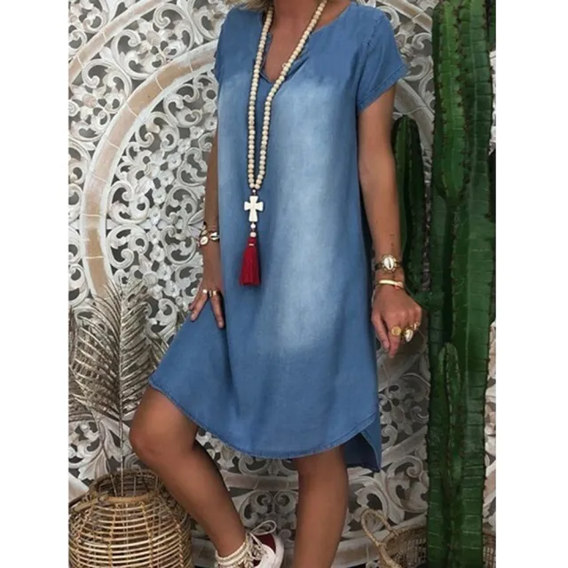 Hem Short Sleeve Multi color Multi size Denim Dress Light Blue - Shop at LoveMi
