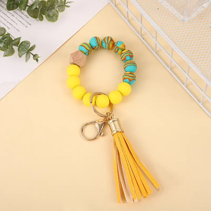 Silicone Beads Wrist Keychain Color