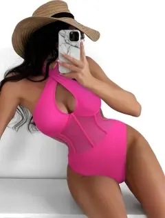 Lady Sexy One-piece Spun Yarn Swimsuit Bikini - Rose - View 1