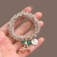 Sweet Cherry High Elastic Ponytail Hair Ring Bracelet Dual Purpose Hair Accessories - Transparent Pink Cherry - View 1