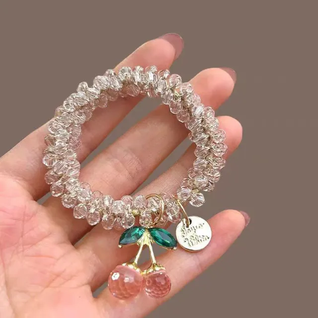 Sweet Cherry High Elastic Ponytail Hair Ring Bracelet Dual Purpose Hair Accessories Transparent Pink Cherry - Shop at LoveMi