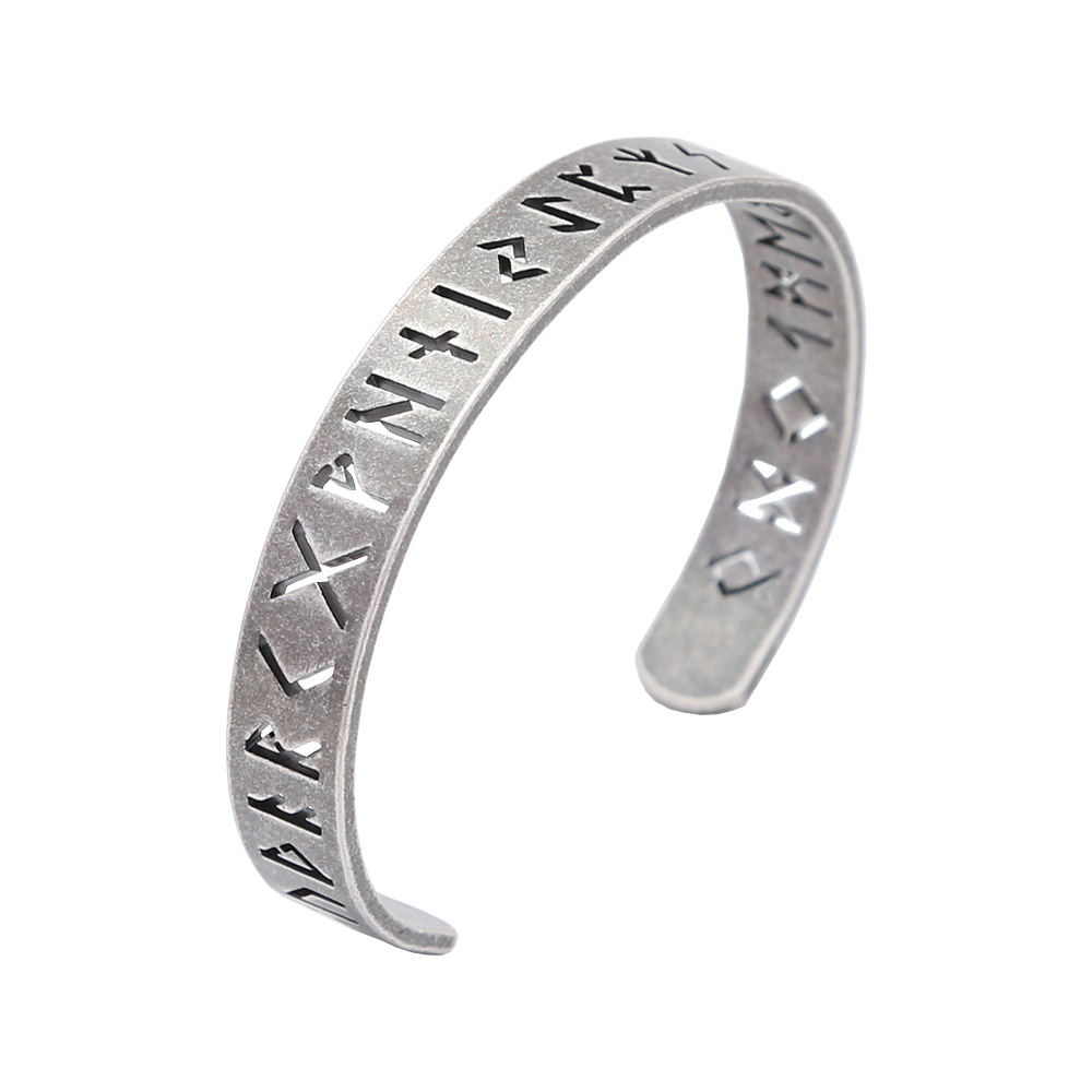 Stainless Steel Bracelet European And American Retro Distressed Hollow Text Characters