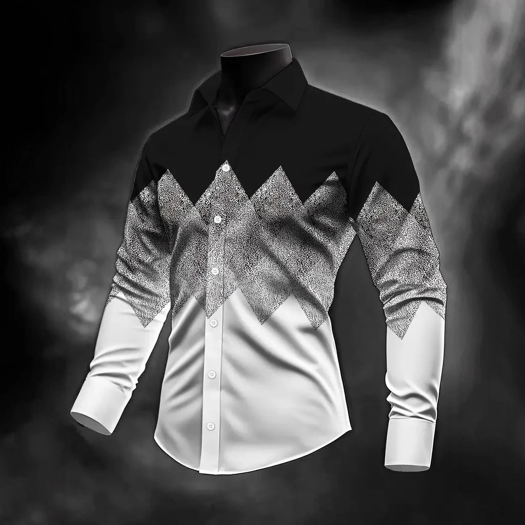 Fashionable Casual Printed Long-Sleeve Mens Shirt