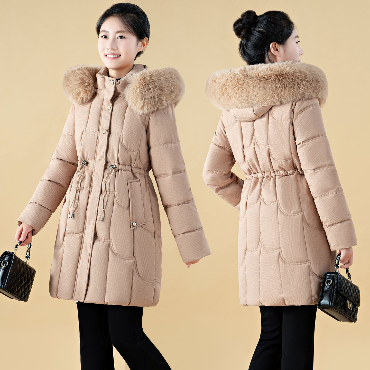 Womens Mid-Length, Loose-Fit Down Padded Jacket - Image 7