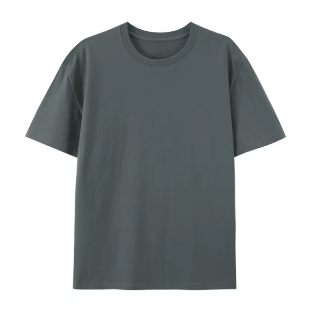 Cotton Round Neck T shirt Heavy Loose Short Sleeve Dark Gray - Shop at LoveMi