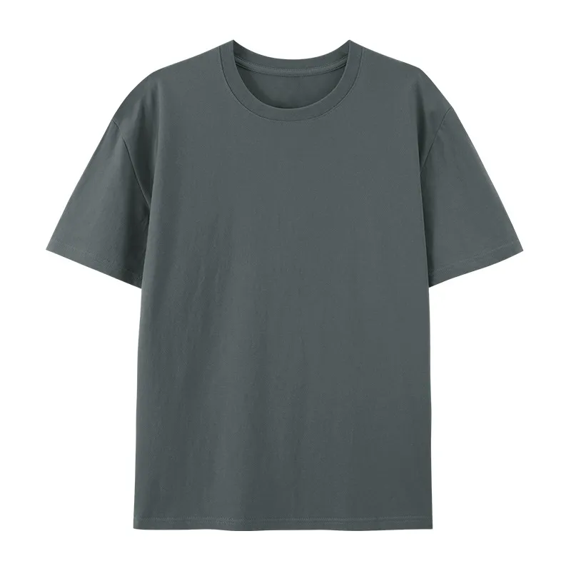 Cotton Round Neck T-shirt Heavy Loose Short Sleeve - Dark Gray
