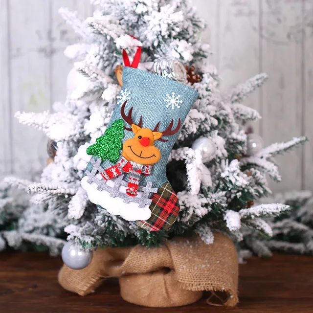 Christmas Socks Gift Bag Pendant Small Deer Head Blue Socks - Shop at LoveMi