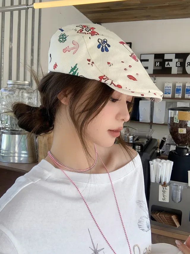 Korean Ins Bow Advance Hats Female Summer And Autumn Beige Cute Cartoon - Shop at LoveMi