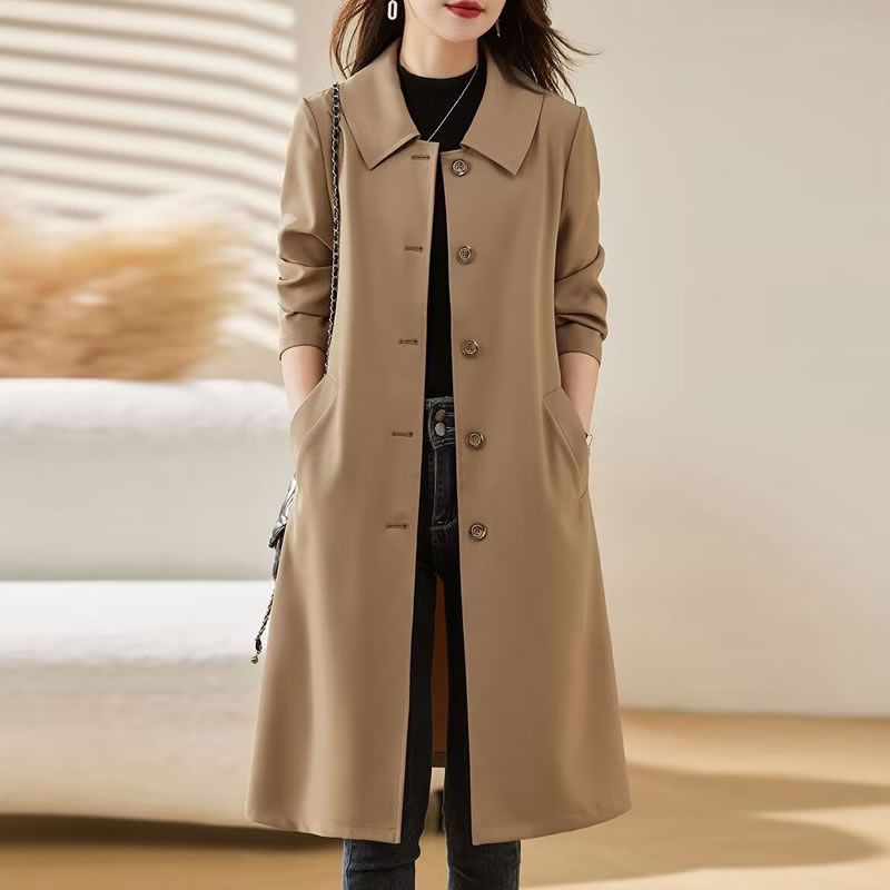 Mid Length Spring And Autumn New Versatile Trench Thin Coat Camel With Lining - Shop at LoveMi