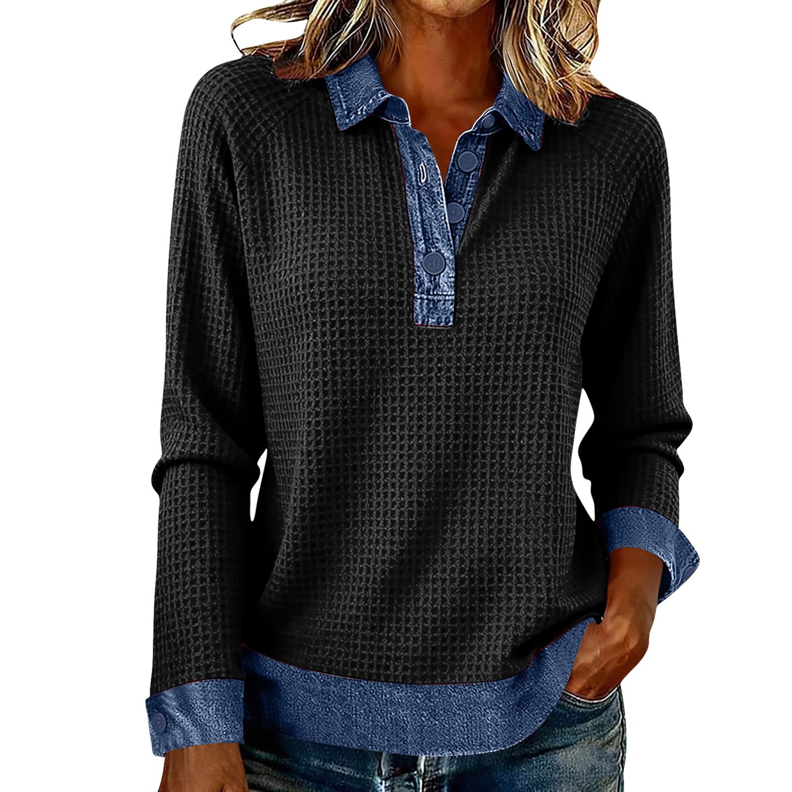 Womens Spliced Knit Blouse Top Elegant