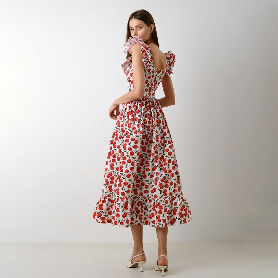 Women's French Square Neck Floral Dress