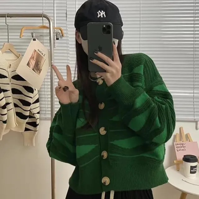 New Round neck Top For Women Petite Short Sweater Jacket Green - Shop at LoveMi