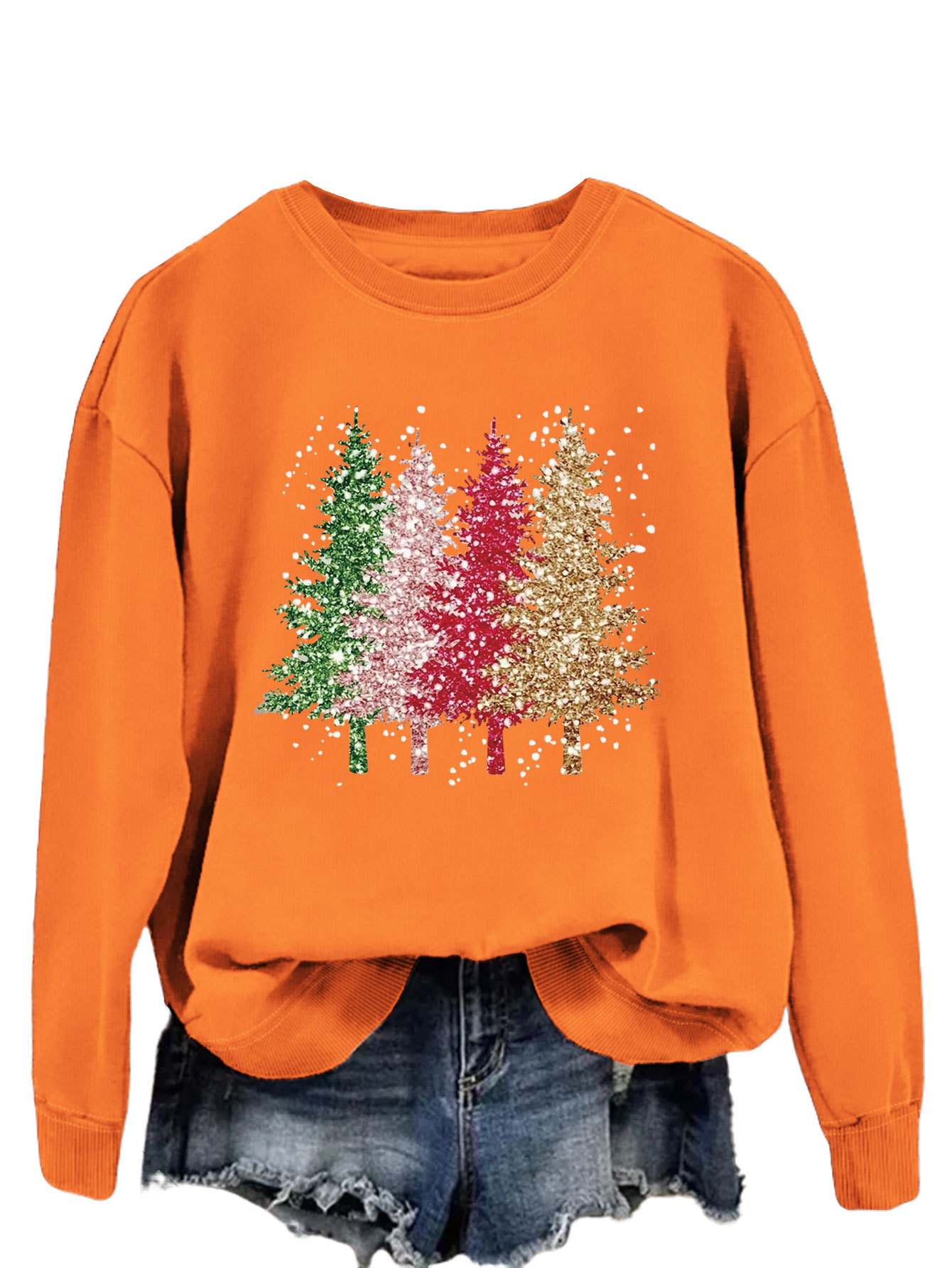 Round Neck Women's Long Sleeve Four Christmas Tree Sweater