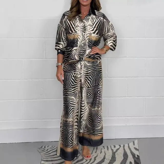 European And American Zebra Print Leopard Print Elegant Silk Shirt Trousers Leopard - Shop at LoveMi