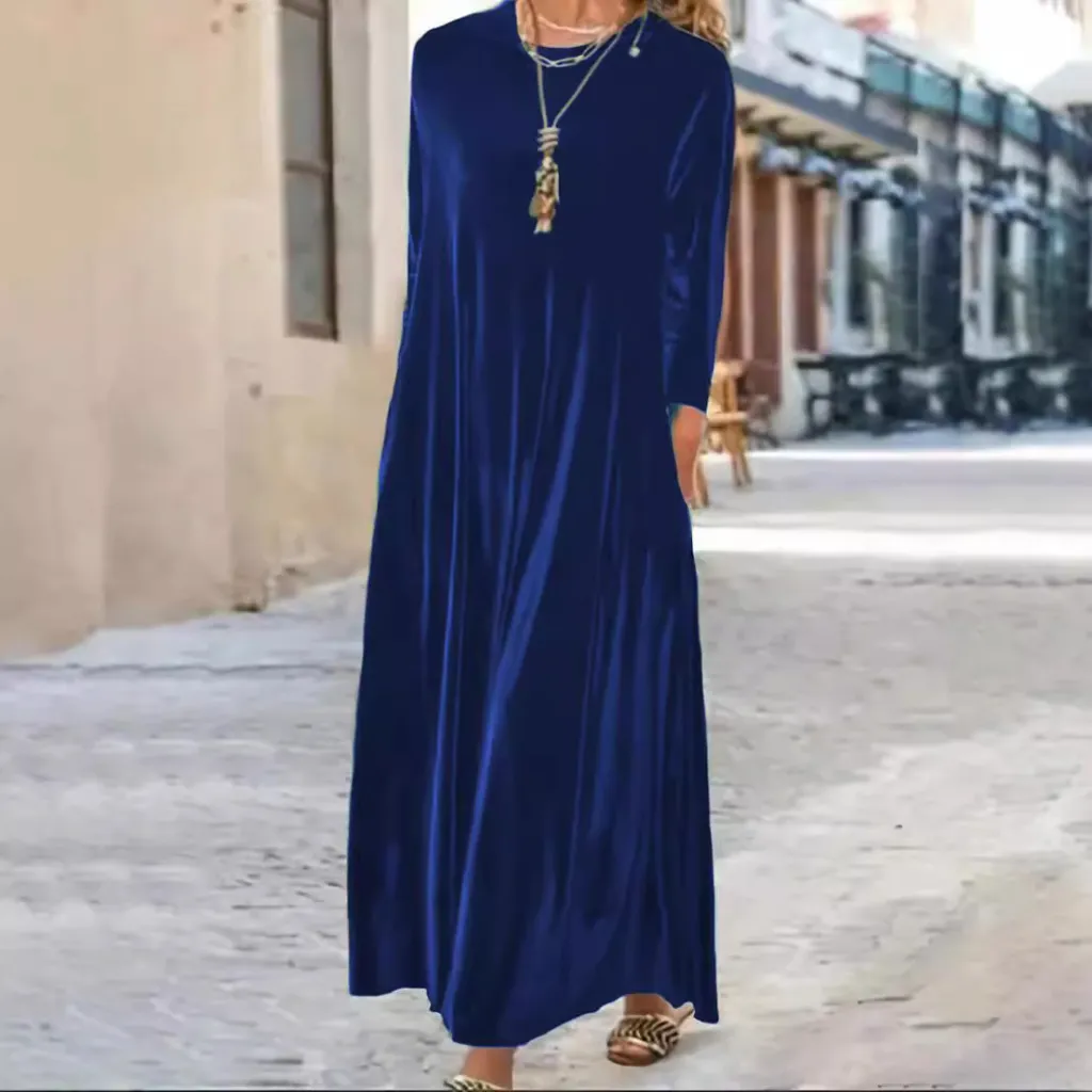 New Thick And Elegant Velvet Women's Dress - Blue