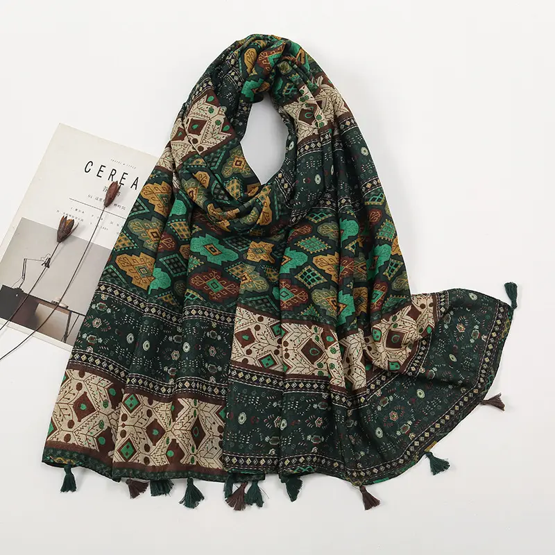 Retro Color-Block Small Floral Shawl