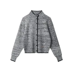 European And American Autumn Retro Short Sweater Cardigan Single-breasted - Black - View 1