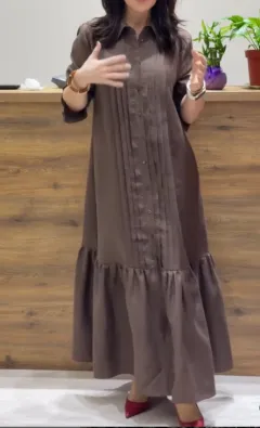 Fashion Personality Female Button Temperament Dress - Brown - View 1