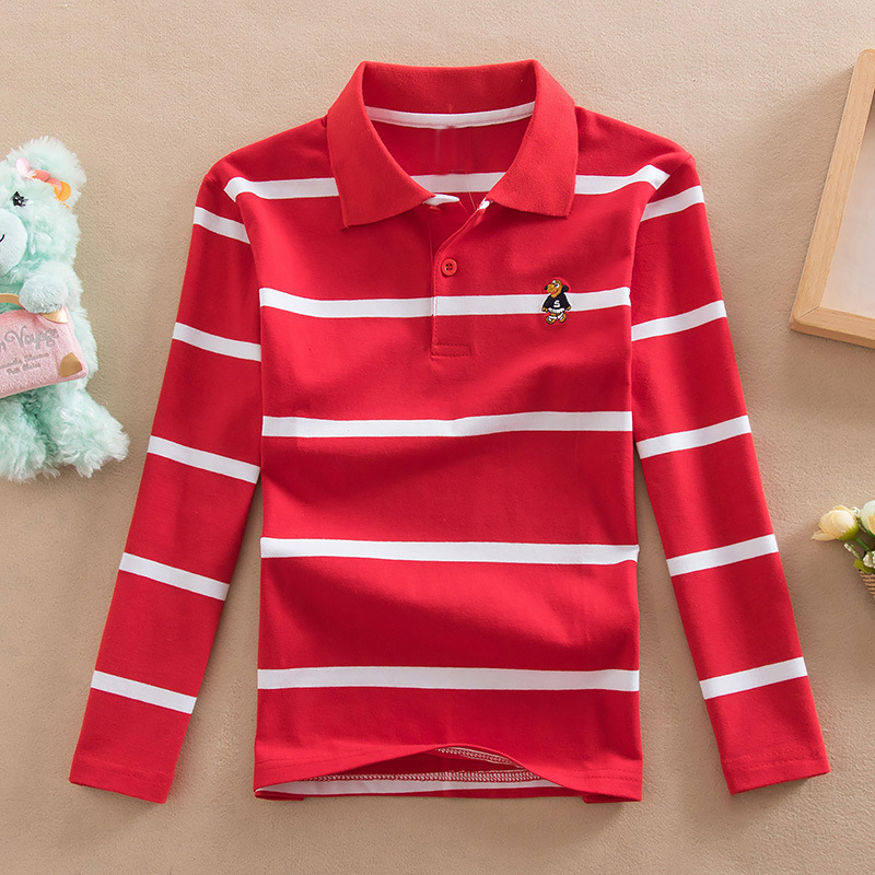 Turn-down Collar Long-sleeve T-shirt Childrens Clothing Business Top