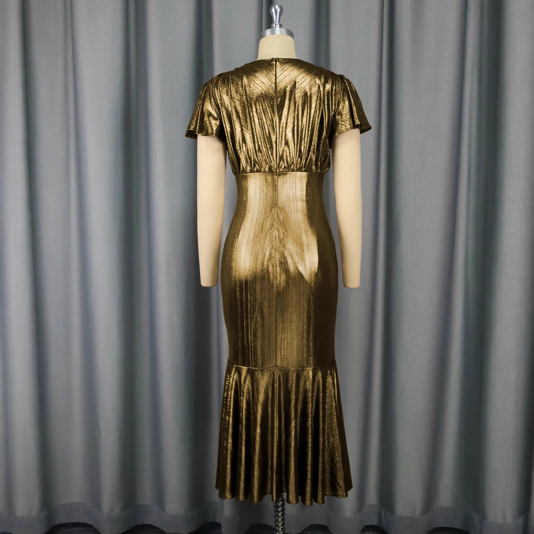 Three-dimensional Flower Waist Trimming Fashion V-neck Pleated Fishtail Skirt