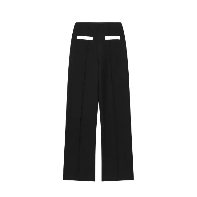 Contrast Color Beaded Leather Round Neck Top Stretch High waisted Trousers Suit Casual Pants M - Shop at LoveMi