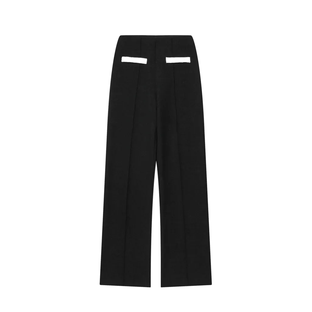 Contrast Color Beaded Leather Round Neck Top Stretch High-waisted Trousers Suit - Casual Pants-M