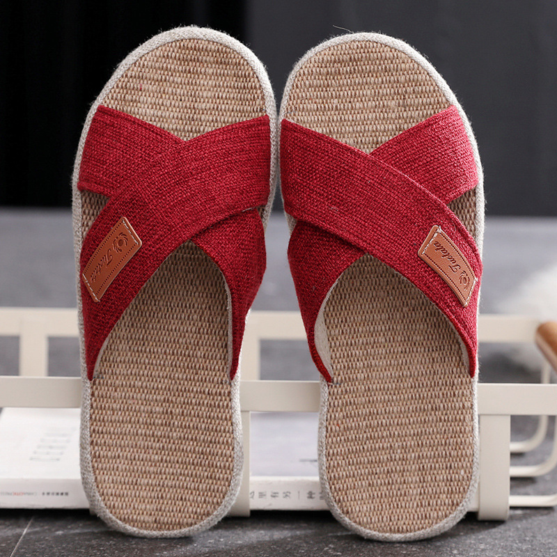 Non-slip Thong Sandals Linen Ready-to-ship Red Breathable