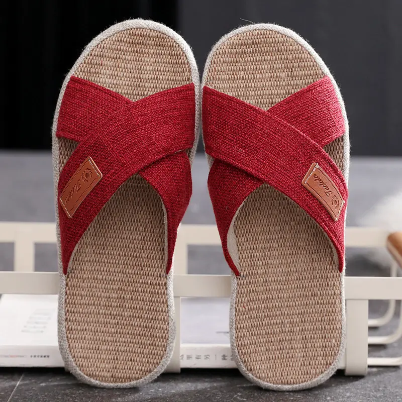 Non-slip Thong Sandals Linen Ready-to-ship Red Breathable