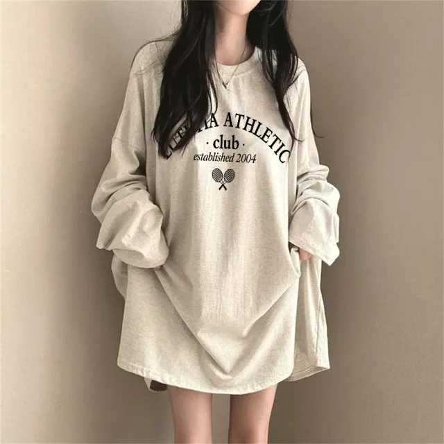 Cotton Fall Mid length T shirt Female Students Loose Gray - Shop at LoveMi