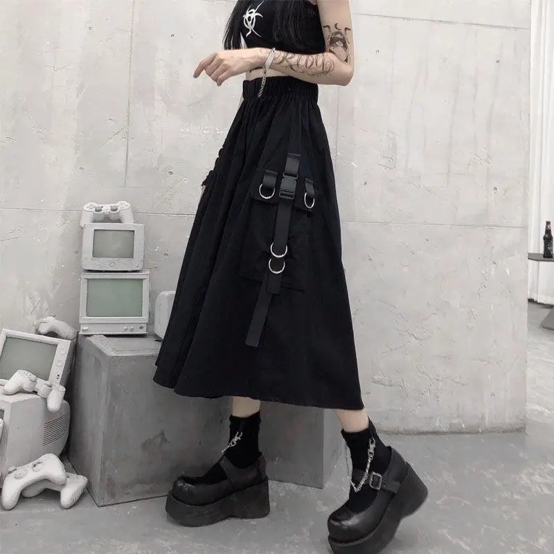 Retro A-line Suit Slimming Mid-length High Waist Skirt Fashion - Black