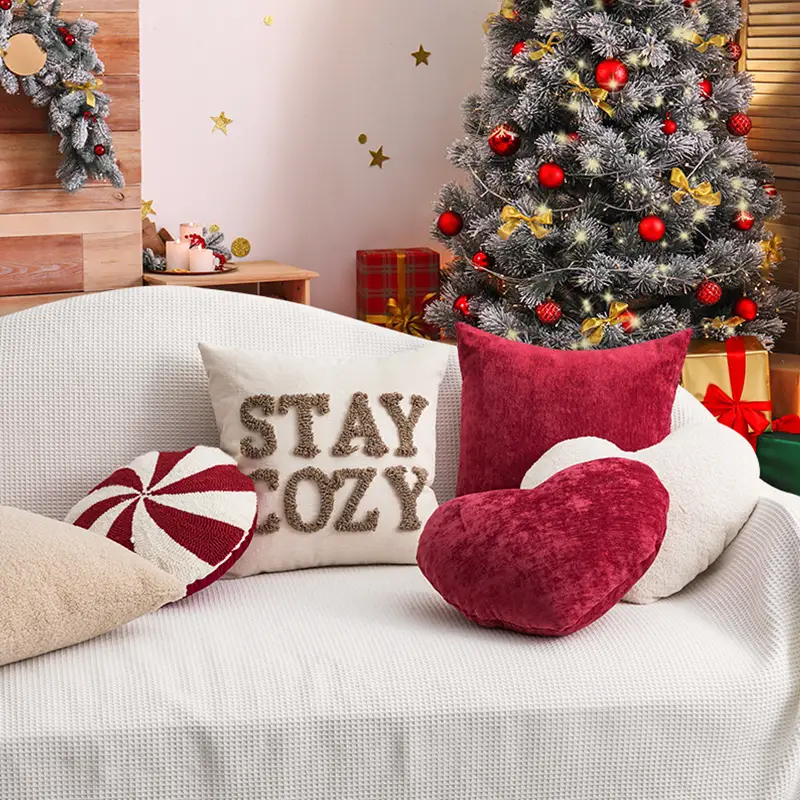 Ins Style Christmas Living Room Sofa Velvet Embroidered Pillow