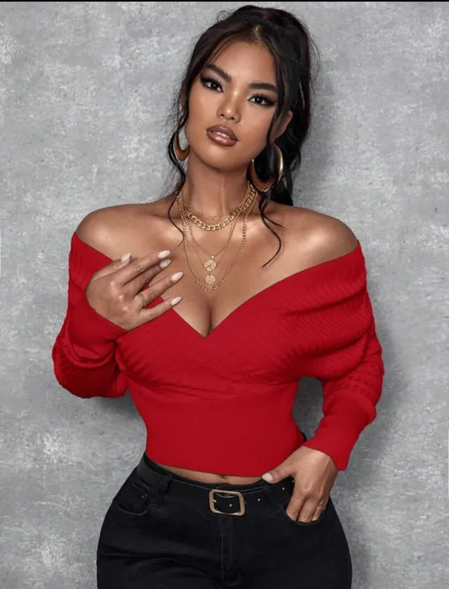 Women's Off shoulder Two way Knitted Top Red - Shop at LoveMi