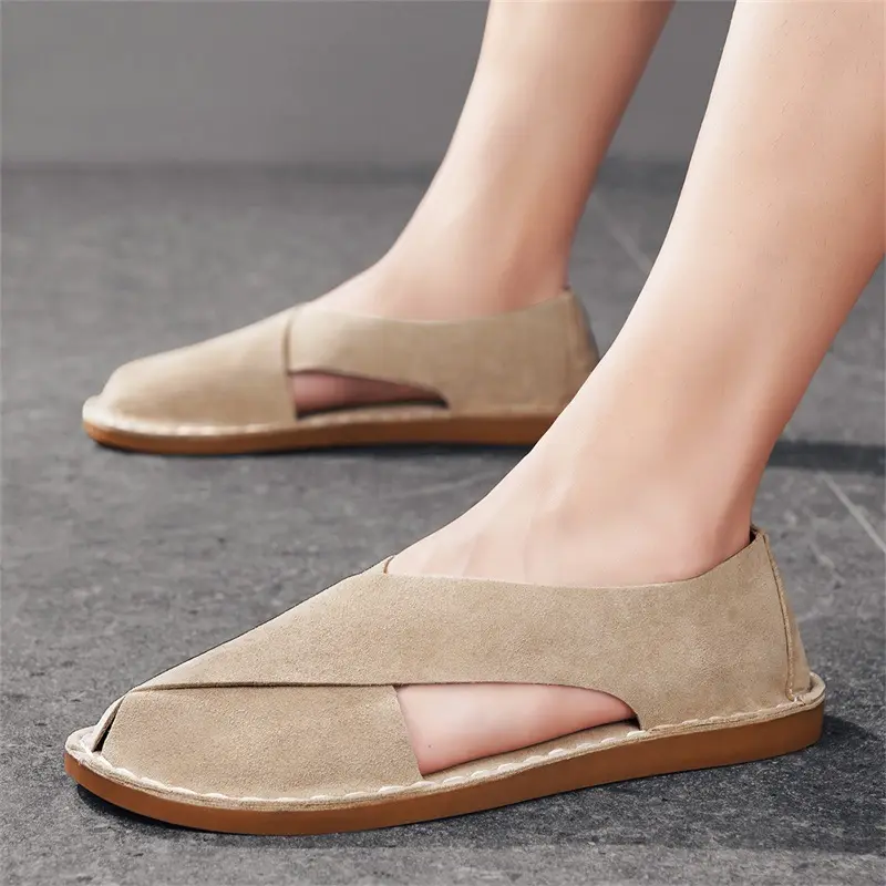 Plus-size Leather Slip-on Outdoor Casual Hollow-out Sandals