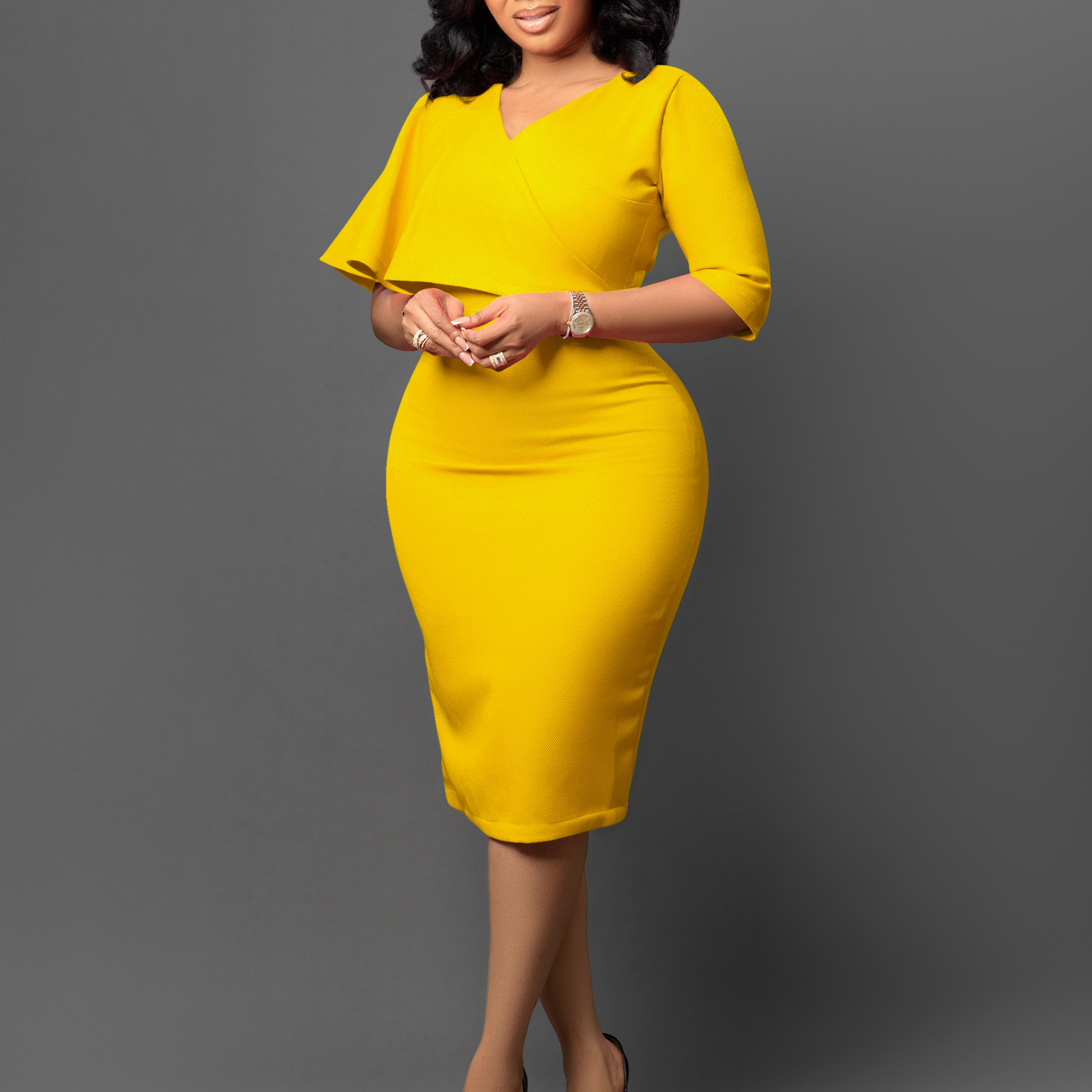 Solid Color Sheath Career Pencil Skirt Africa Dress - Image 2