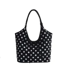Hand-carrying Retro Casual Tote Bag Fashion Polka Dot Underarm Bag Large Capacity - Black - View 1