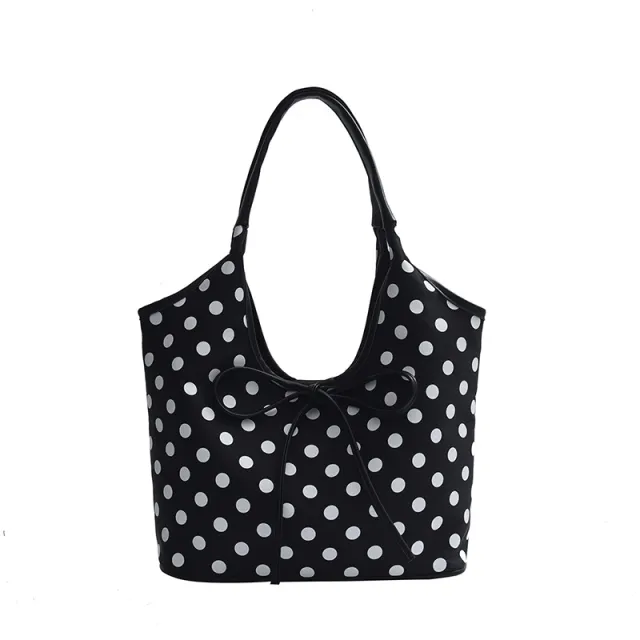 Hand carrying Retro Casual Tote Bag Fashion Polka Dot Underarm Bag Large Capacity Black - Shop at LoveMi