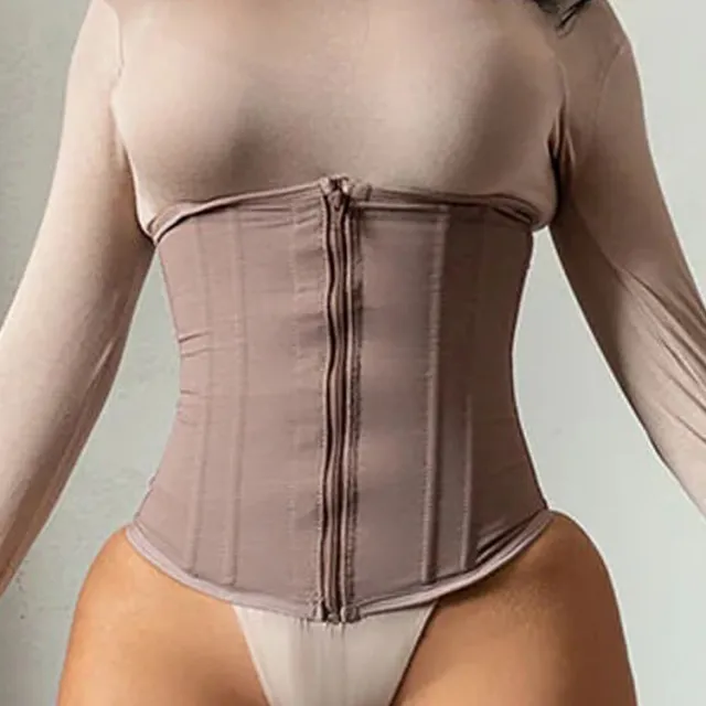 Plus Size Zipper Breasted 9 Bone Waist Seal Corset Gray - Shop at LoveMi