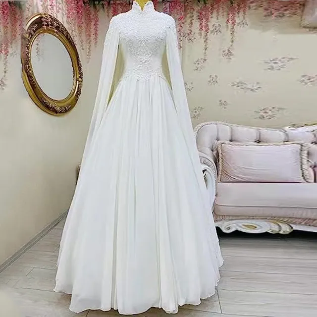 Lace Slim Long Sleeve Fishtail Wedding Dress Ivory White - Shop at LoveMi