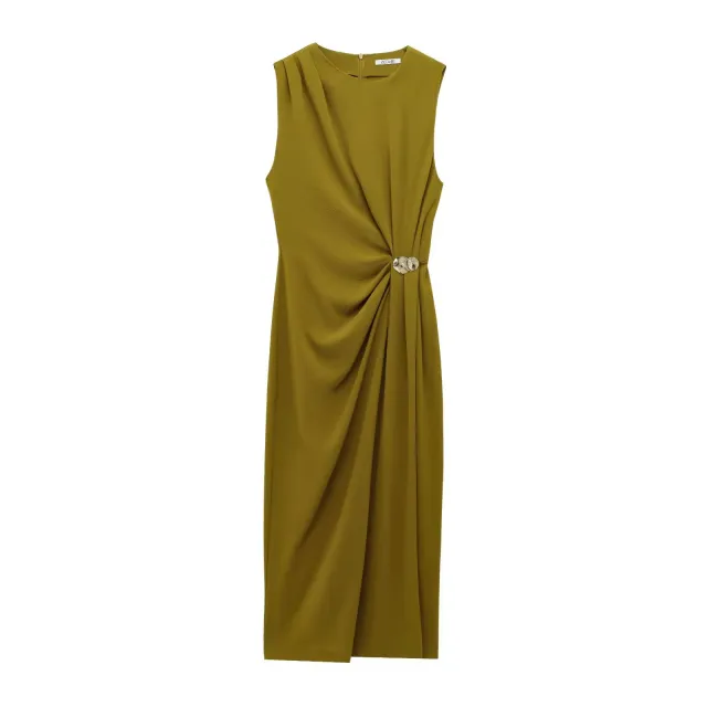 European And American Style French Minority Pleated Dress Women Yellow - Shop at LoveMi