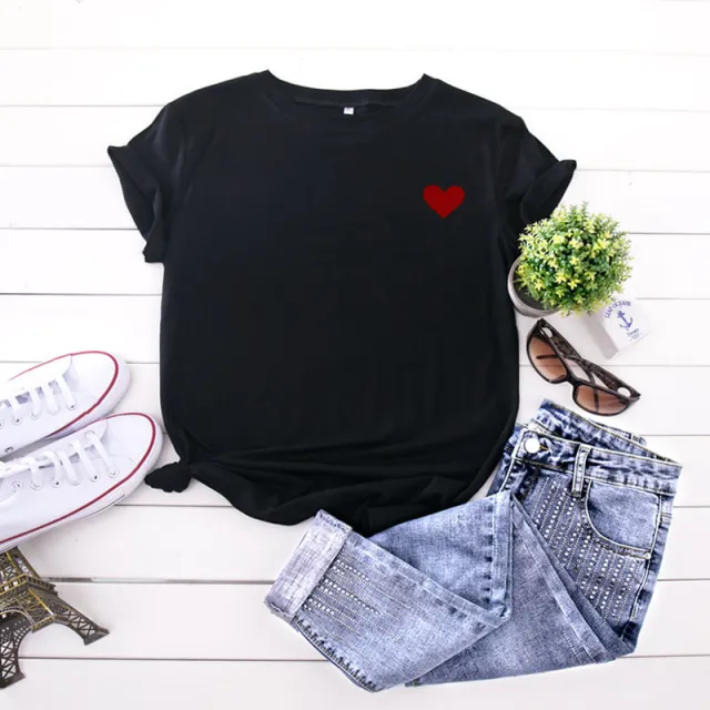 Simple And Comfortable Pure Cotton Love Short Sleeve Women's T shirt Black - Shop at LoveMi