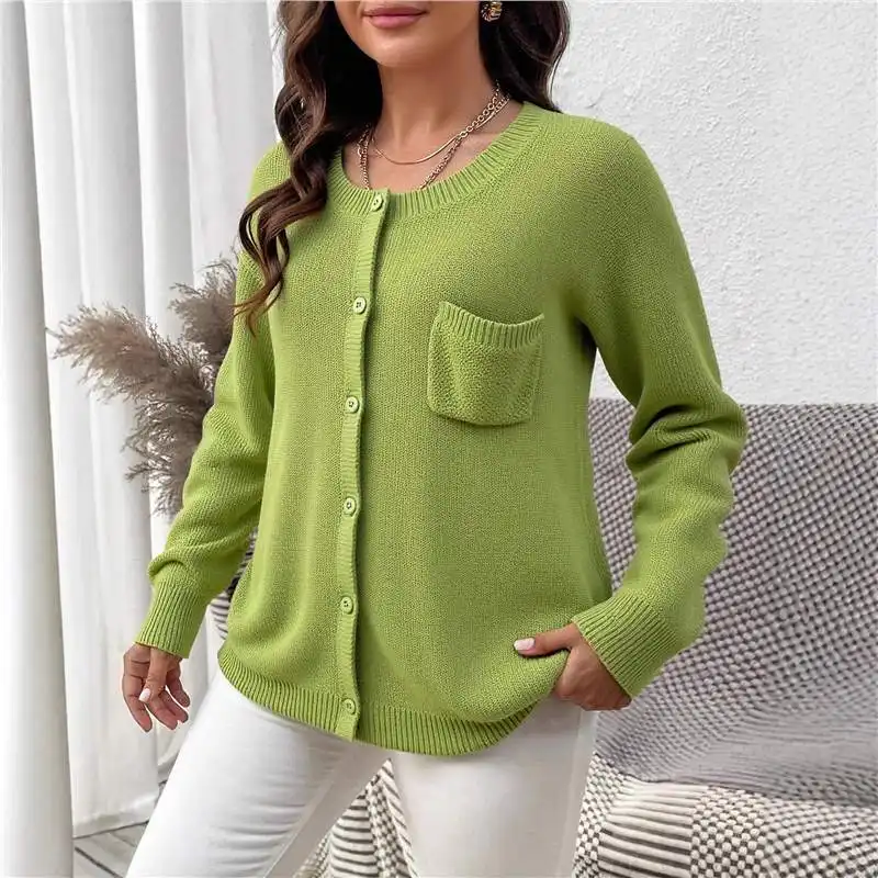 AutumnWinter New Vintage Loose Crew-Neck Casual Knitted Cardigan Top For Women