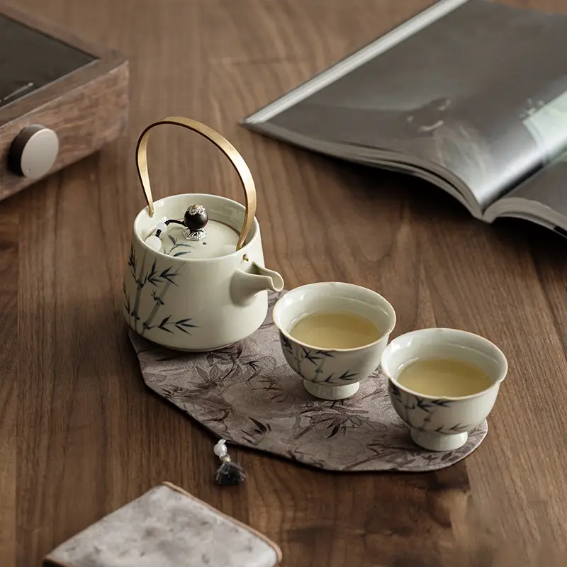 Hand-painted Bamboo Teapot Tea Making Household One Pot Two Cups