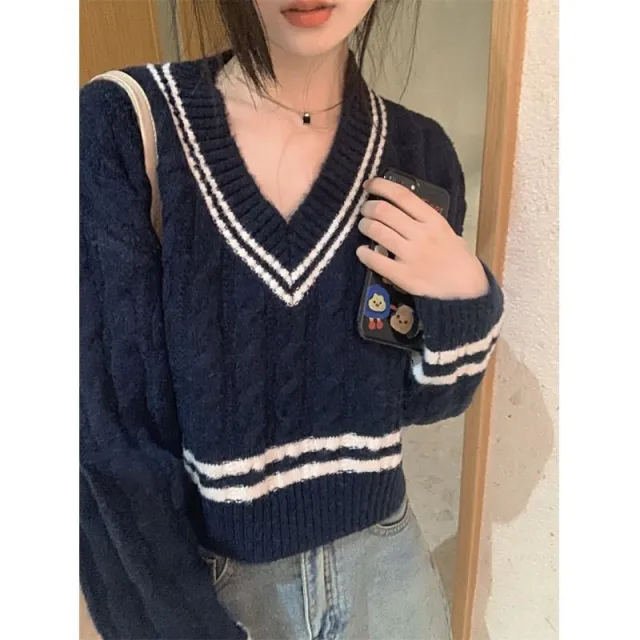 Women's Loose Twist Design Sweater Blue - Shop at LoveMi