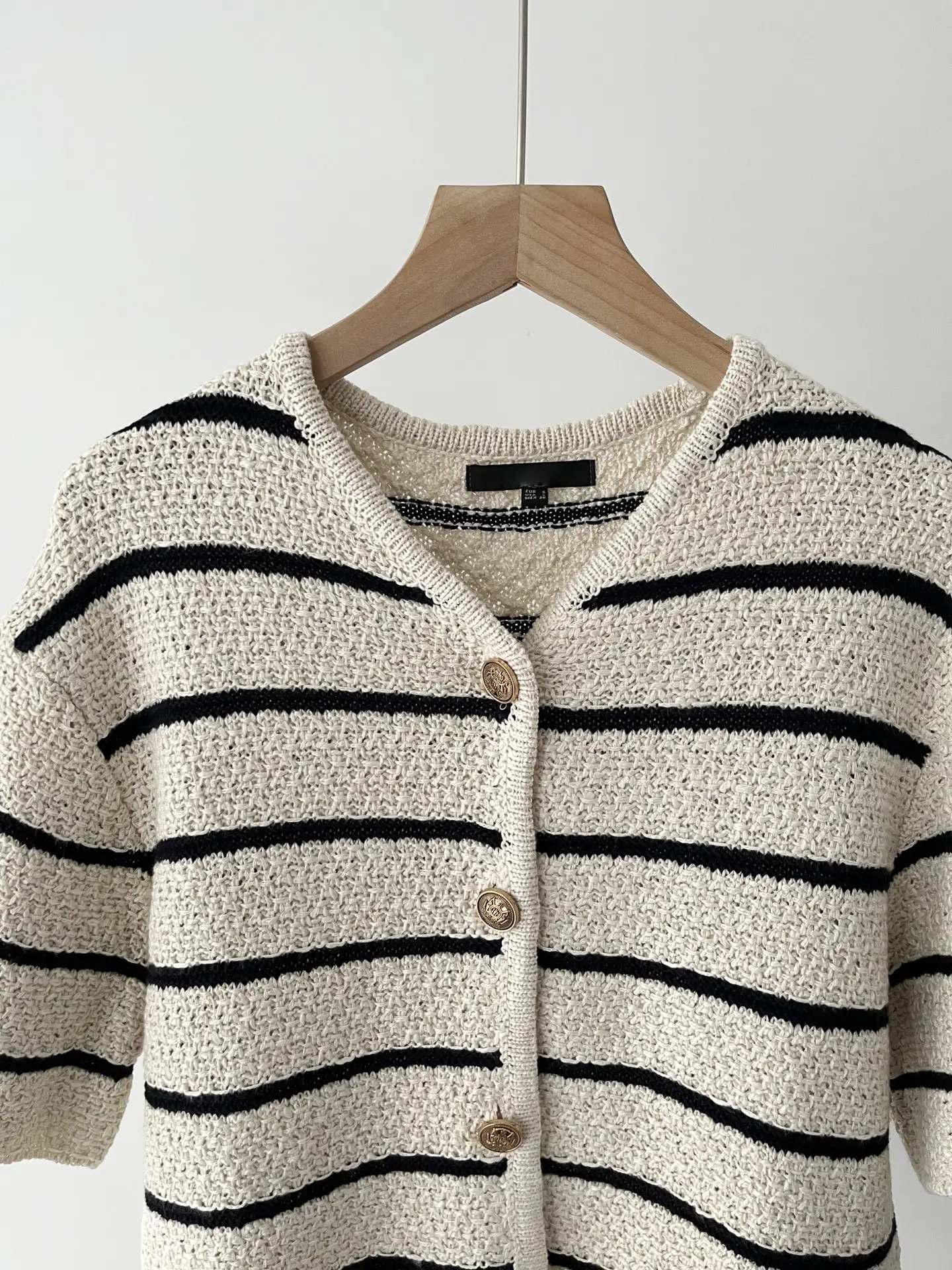 Women's Summer Stripes Sweater With Short Sleeves Knitted Cardigan Jacket