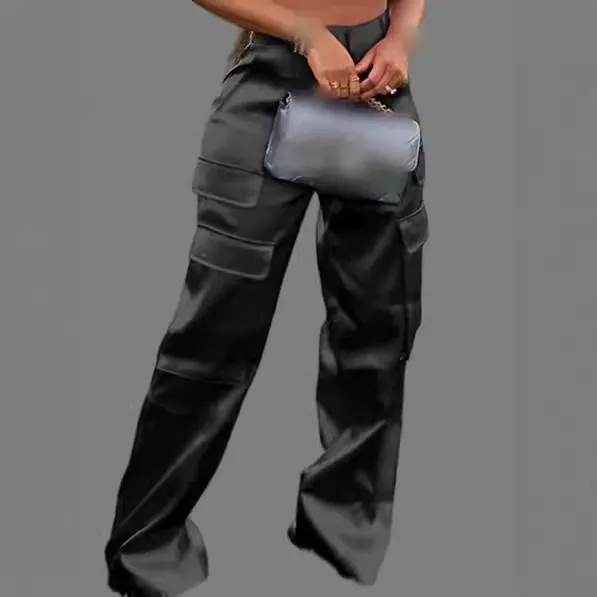 Fashion Casual Zipper Solid Color Multi pocket Straight leg Pants Black Buckle - Shop at LoveMi