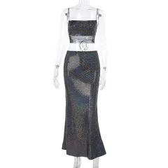 Elegant Slim-fit Colourful Punch Skirt Suit Women - Black - View 1