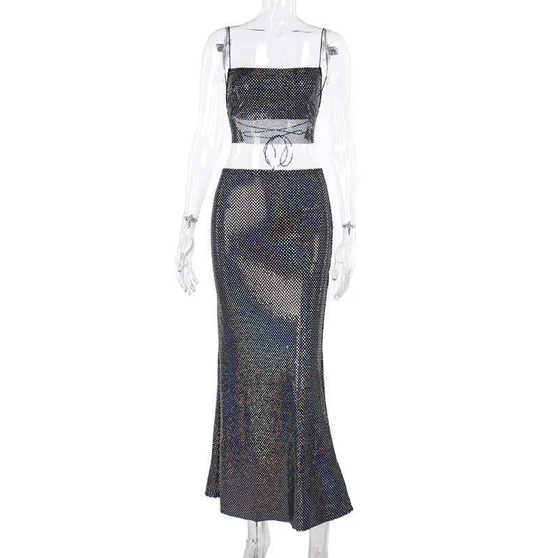 Elegant Slim-fit Colorful Punch Skirt Suit Women - Black